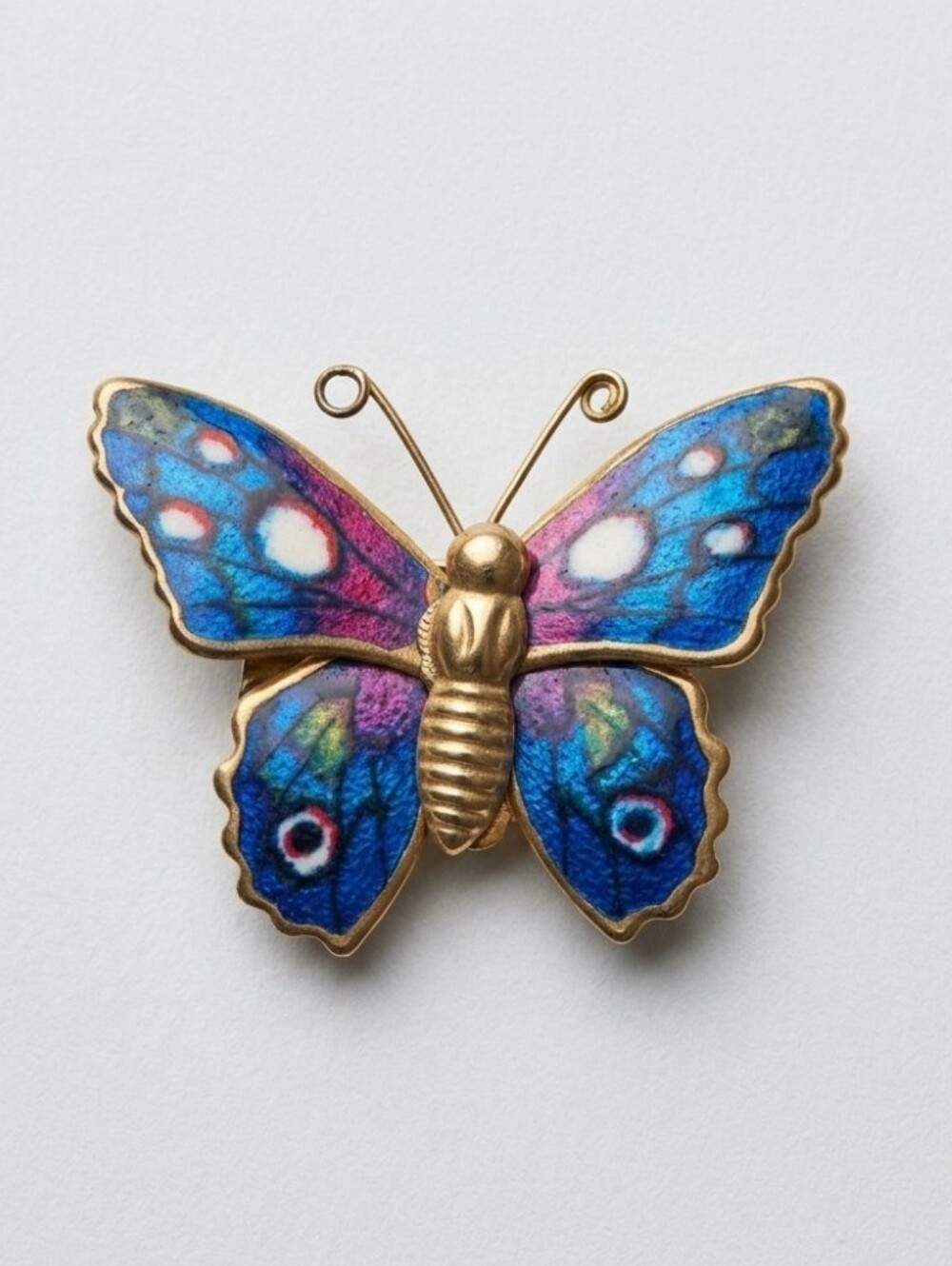 Vintage Gold-Tone Blue & Magenta Enamel Butterfly Brooch